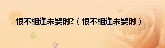 恨不相逢未娶时?（恨不相逢未娶时）