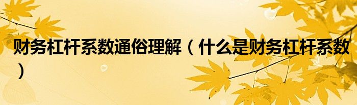 财务杠杆系数通俗理解（什么是财务杠杆系数）