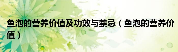 鱼泡的营养价值及功效与禁忌（鱼泡的营养价值）