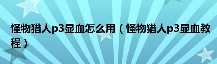 怪物猎人p3显血怎么用（怪物猎人p3显血教程）