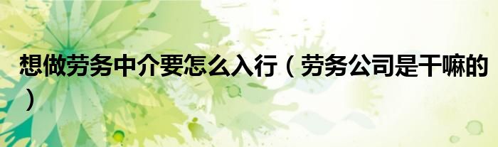 想做劳务中介要怎么入行（劳务公司是干嘛的）