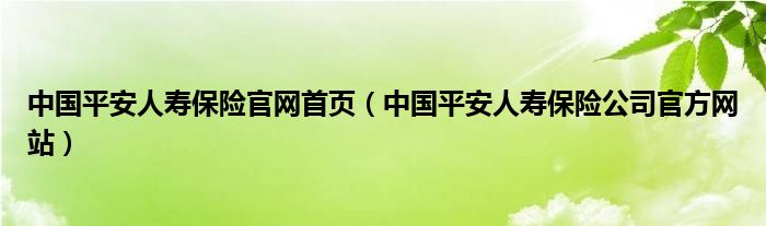 中国平安人寿保险官网首页（中国平安人寿保险公司官方网站）