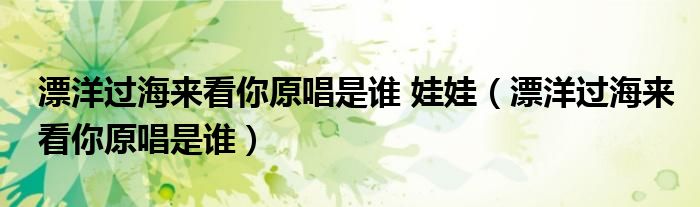 漂洋过海来看你原唱是谁 娃娃（漂洋过海来看你原唱是谁）