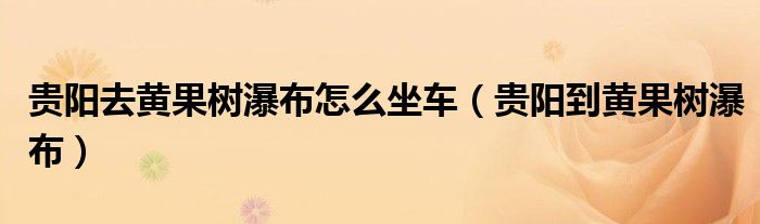 贵阳去黄果树瀑布怎么坐车（贵阳到黄果树瀑布）