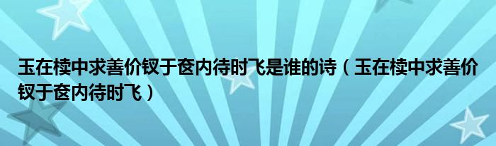 玉在椟中求善价钗于奁内待时飞是谁的诗（玉在椟中求善价钗于奁内待时飞）