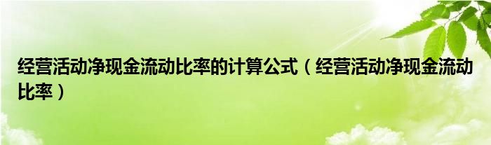经营活动净现金流动比率的计算公式（经营活动净现金流动比率）