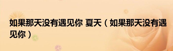 如果那天没有遇见你 夏天（如果那天没有遇见你）