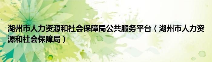 湖州市人力资源和社会保障局公共服务平台（湖州市人力资源和社会保障局）