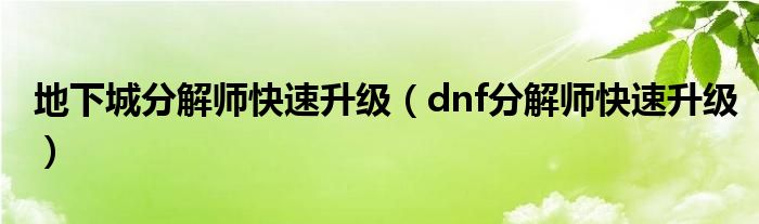 地下城分解师快速升级（dnf分解师快速升级）