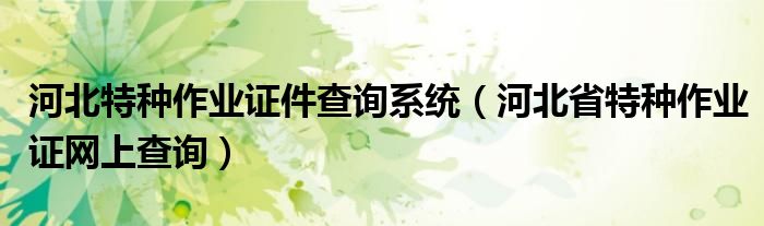 河北特种作业证件查询系统（河北省特种作业证网上查询）