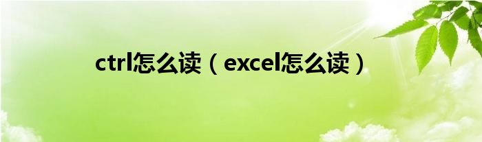 ctrl怎么读（excel怎么读）