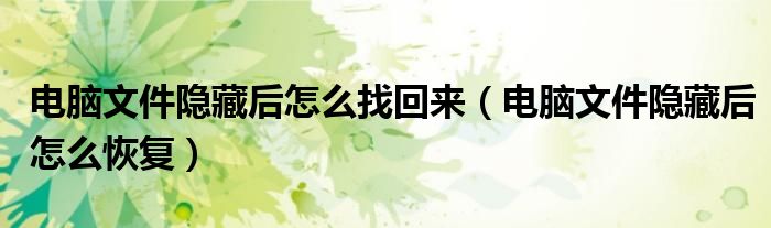 电脑文件隐藏后怎么找回来（电脑文件隐藏后怎么恢复）
