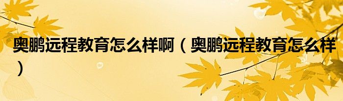 奥鹏远程教育怎么样啊（奥鹏远程教育怎么样）