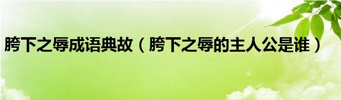 胯下之辱成语典故（胯下之辱的主人公是谁）