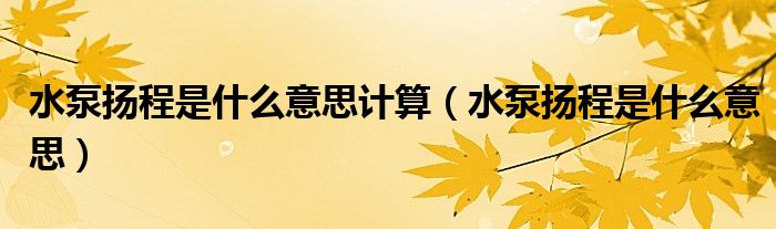 水泵扬程是什么意思计算（水泵扬程是什么意思）