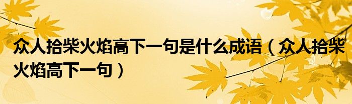 众人拾柴火焰高下一句是什么成语（众人拾柴火焰高下一句）