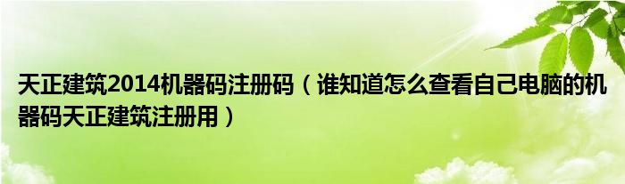 天正建筑2014机器码注册码（谁知道怎么查看自己电脑的机器码天正建筑注册用）