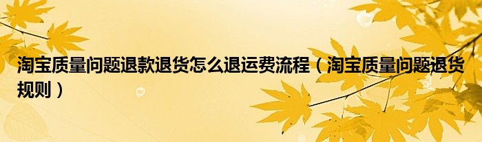 淘宝质量问题退款退货怎么退运费流程（淘宝质量问题退货规则）