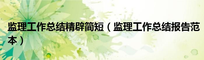 监理工作总结精辟简短（监理工作总结报告范本）