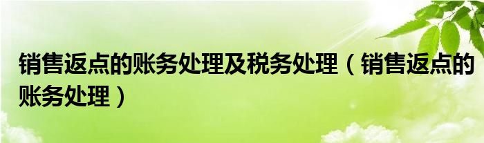 销售返点的账务处理及税务处理（销售返点的账务处理）