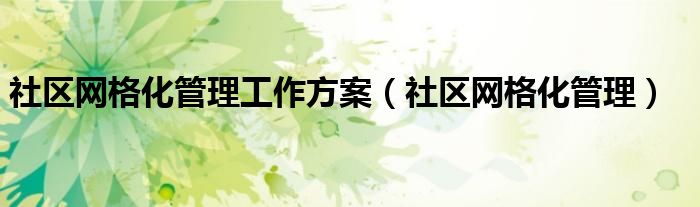 社区网格化管理工作方案（社区网格化管理）