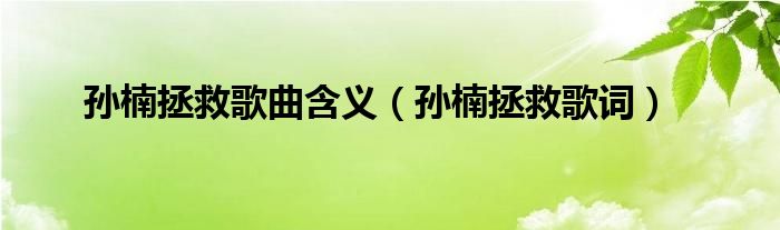 孙楠拯救歌曲含义（孙楠拯救歌词）