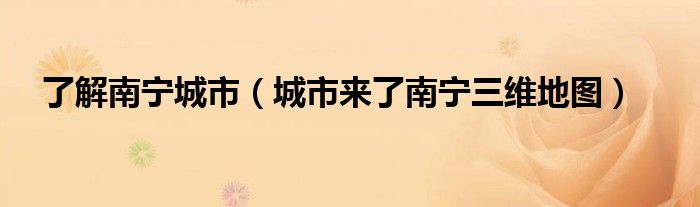 了解南宁城市（城市来了南宁三维地图）