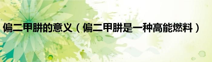 偏二甲肼的意义（偏二甲肼是一种高能燃料）
