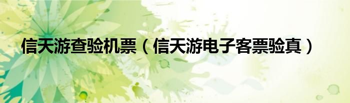 信天游查验机票（信天游电子客票验真）