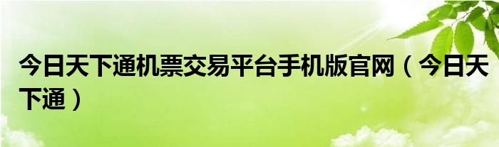 今日天下通机票交易平台手机版官网（今日天下通）