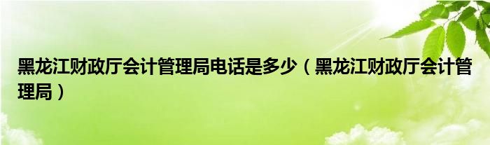 黑龙江财政厅会计管理局电话是多少（黑龙江财政厅会计管理局）