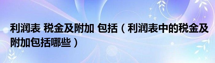 利润表 税金及附加 包括（利润表中的税金及附加包括哪些）
