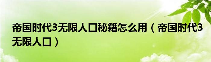 帝国时代3无限人口秘籍怎么用（帝国时代3无限人口）