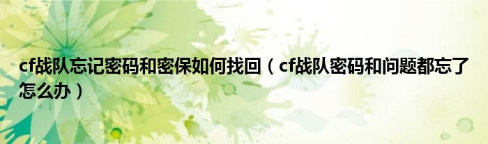 cf战队忘记密码和密保如何找回（cf战队密码和问题都忘了怎么办）