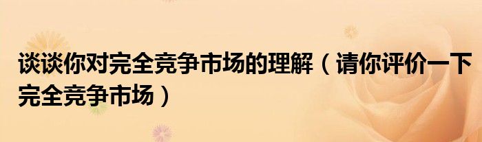 谈谈你对完全竞争市场的理解（请你评价一下完全竞争市场）