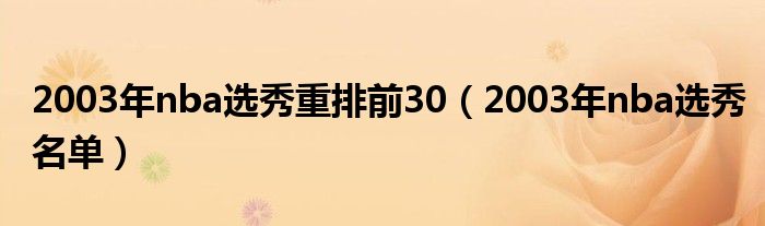 2003年nba选秀重排前30（2003年nba选秀名单）