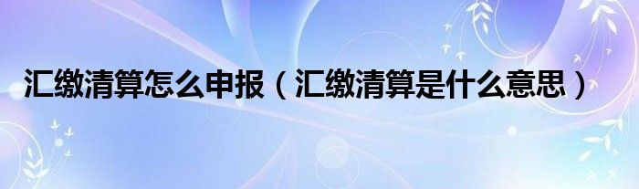 汇缴清算怎么申报（汇缴清算是什么意思）
