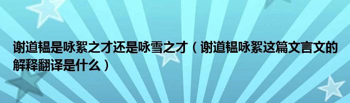 谢道韫是咏絮之才还是咏雪之才（谢道韫咏絮这篇文言文的解释翻译是什么）
