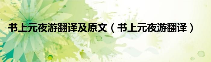书上元夜游翻译及原文（书上元夜游翻译）