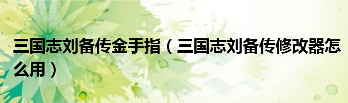 三国志刘备传金手指（三国志刘备传修改器怎么用）