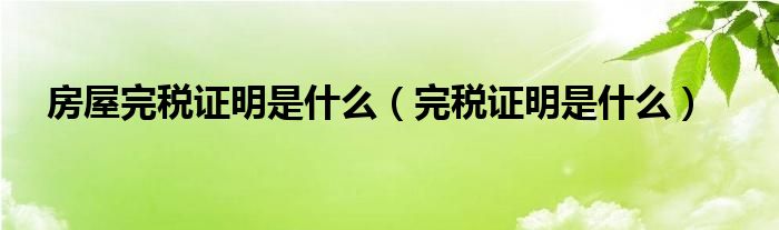 房屋完税证明是什么（完税证明是什么）