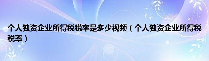 个人独资企业所得税税率是多少视频（个人独资企业所得税税率）