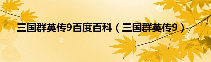 三国群英传9百度百科（三国群英传9）