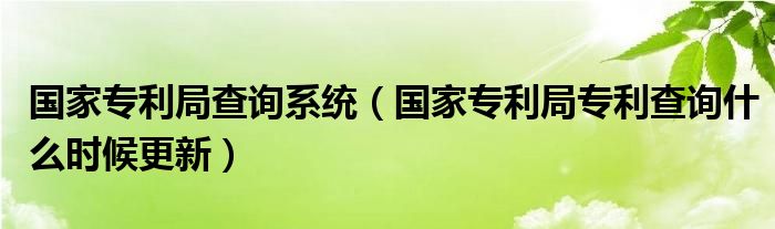 国家专利局查询系统（国家专利局专利查询什么时候更新）