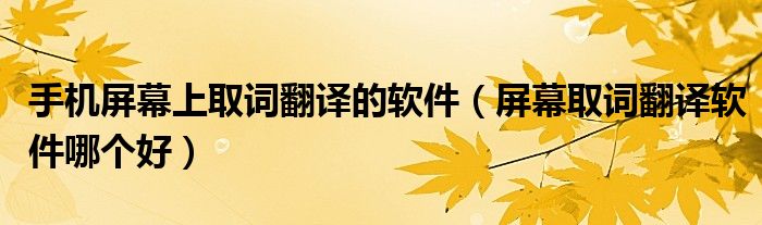 手机屏幕上取词翻译的软件（屏幕取词翻译软件哪个好）