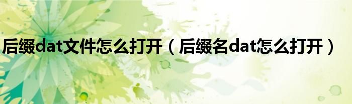 后缀dat文件怎么打开（后缀名dat怎么打开）