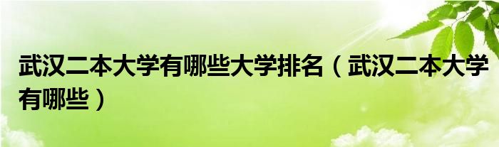 武汉二本大学有哪些大学排名（武汉二本大学有哪些）