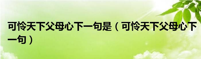 可怜天下父母心下一句是（可怜天下父母心下一句）