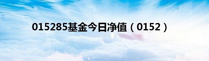 015285基金今日净值（0152）