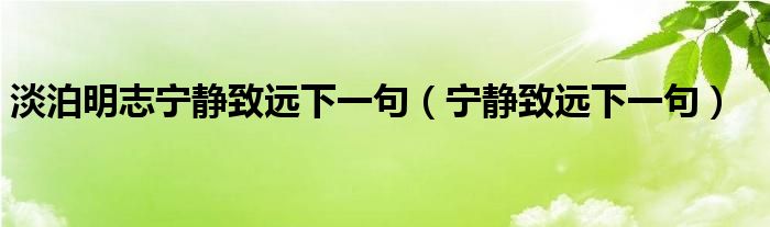 淡泊明志宁静致远下一句（宁静致远下一句）